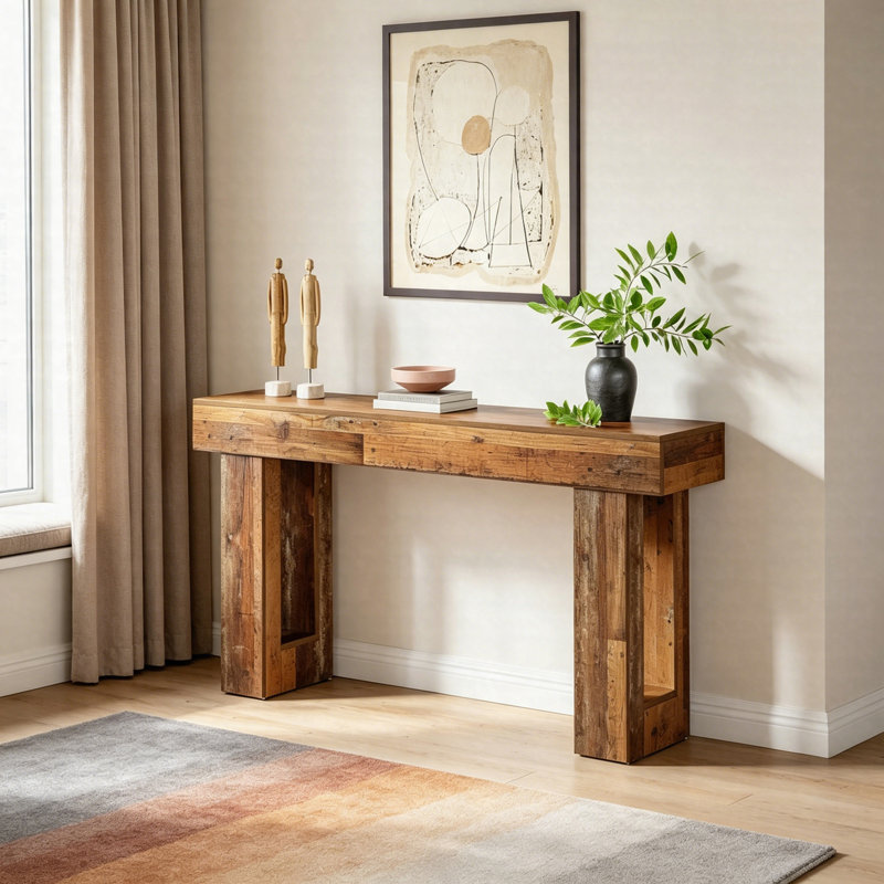 Console 63 po, table de canapé d'entrée en bois, table de couloir d'entrée, table d'appoint rustique, Mélange de bruns