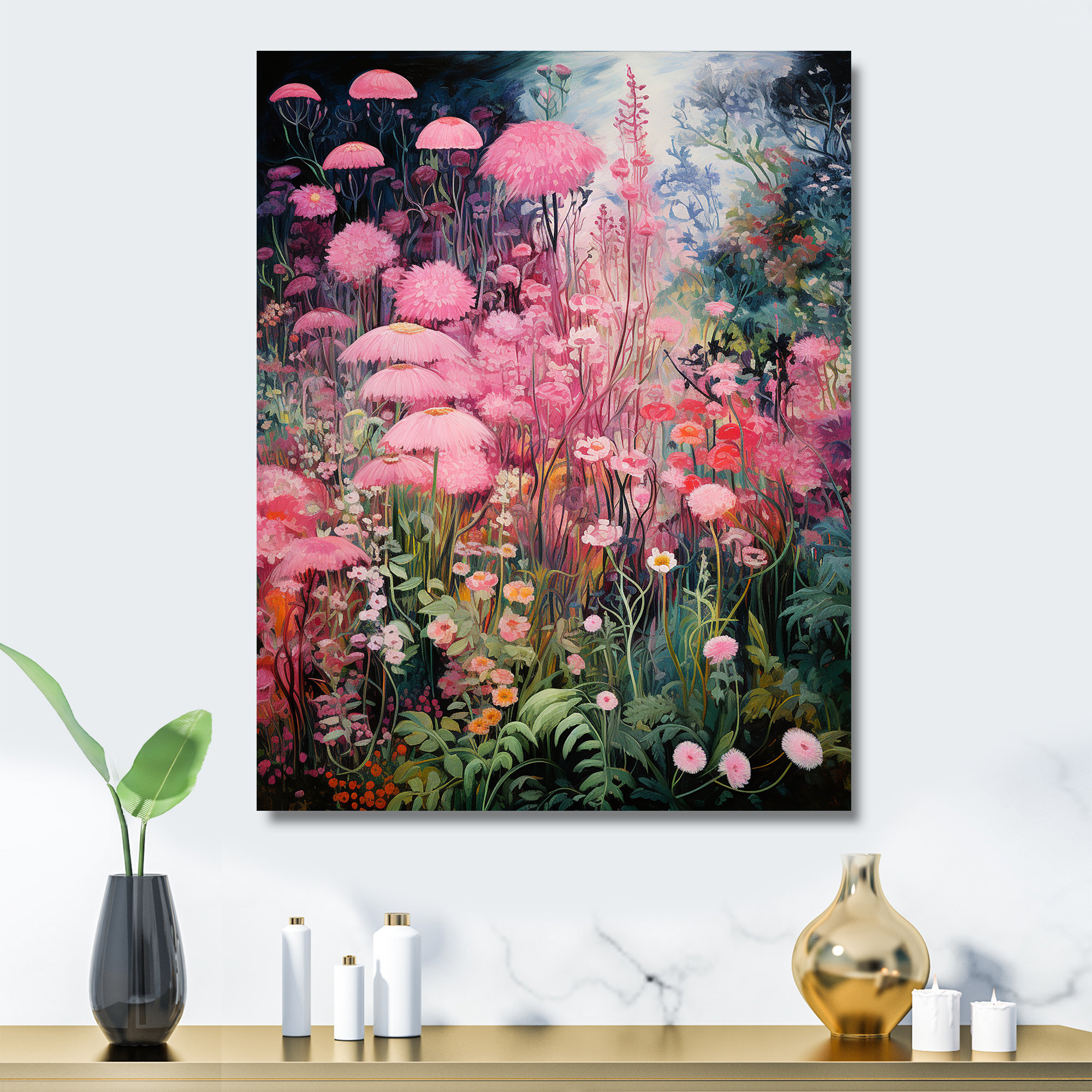 Lark Manor™ Enigma Pink And Green Garden Flowers 5 Tachisme Metal