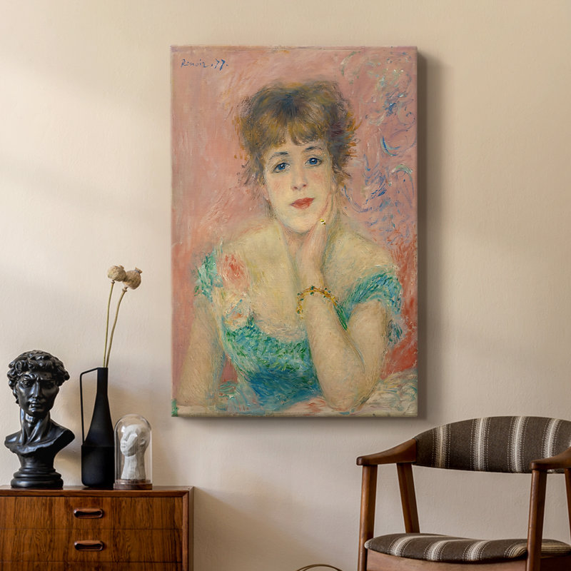 Portrait de l'actrice Jeanne Samary - Toile tendue avec châssis par Pierre-Auguste Renoir, 24 po x 36 po