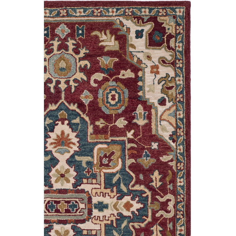 Vahakn Hand-Tufted Wool Red/Blue Area Rug, Square 5'