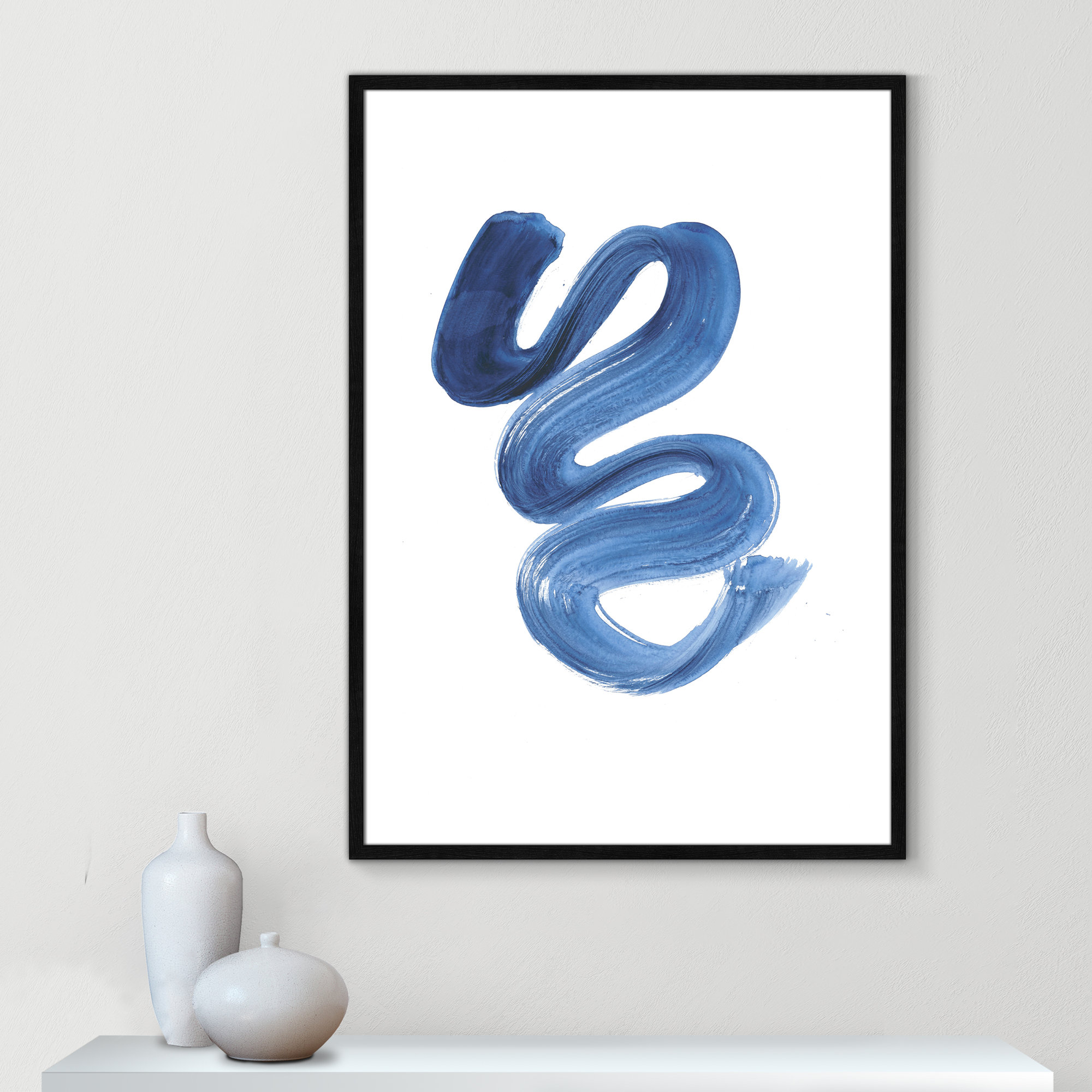 Slinky Indigo II by Filippo Ioco  - Painting Print, Black Wood Framed Paper, 41.5" H x 29.5" W x 0.75" D