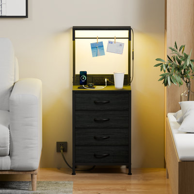 Nightstands with 4 Drawers & Outlets, Bedside Tables with 2 USB Ports & 2-Tier Open Shelf