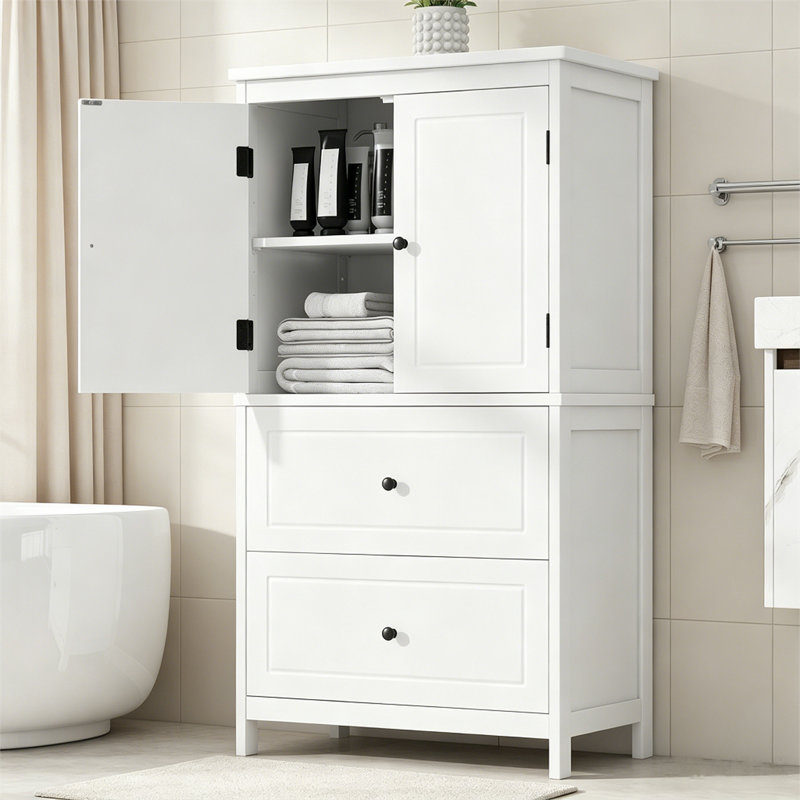Bathroom Storage Cabinet with Two Doors and Drawers, White