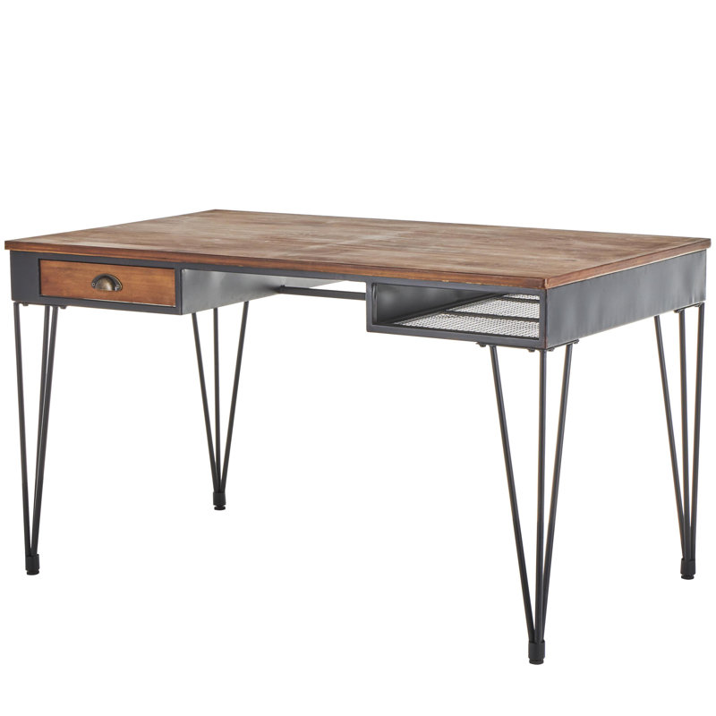 Bureau Cole & Gray à double face avec plateau et tiroirs en bois brun