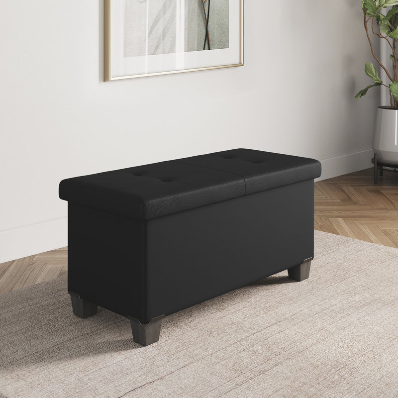 Repose-pieds en cuir Arlana, Similicuir noir, H 15 po x l 30 po x P 15 po