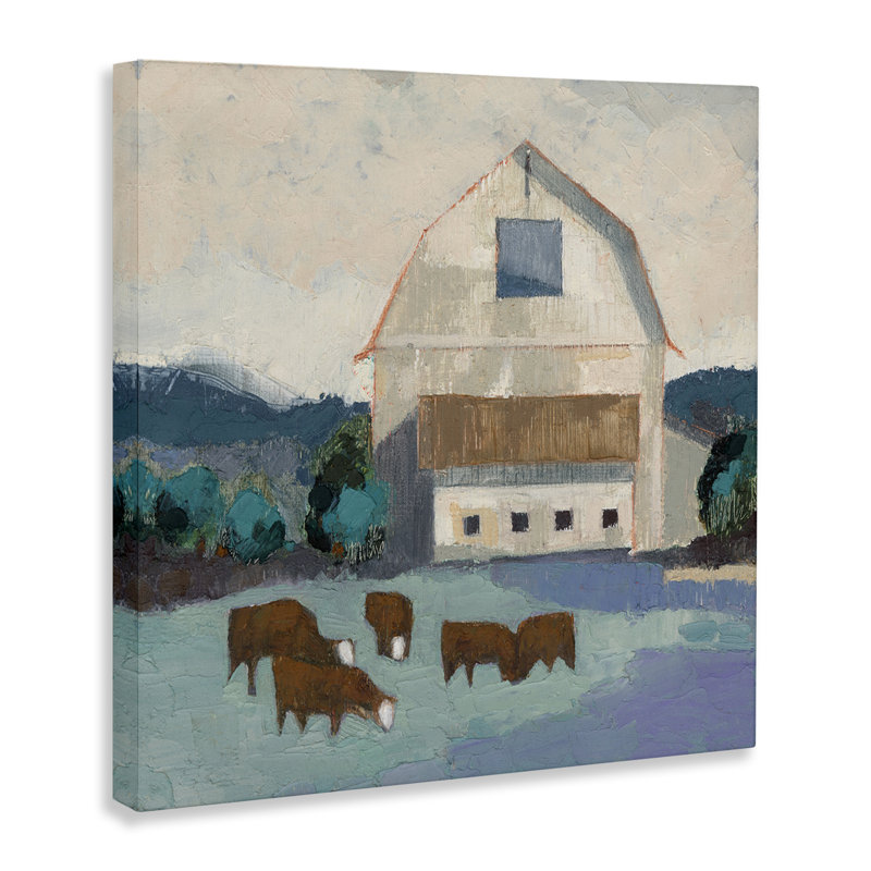 «Barnyard Grazing Bovins», art mural sur toile par Sue Jachimiec, H 24 po x l 24 po