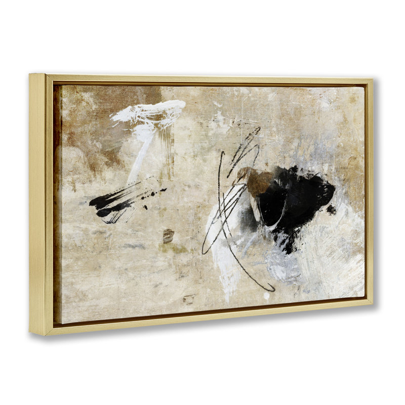 «Rustic Scribble Abstraction Canvas» par Suzanne Nicoll, Cadre flottant métallique doré, H 17 po x l 25 po x P 1,7 po