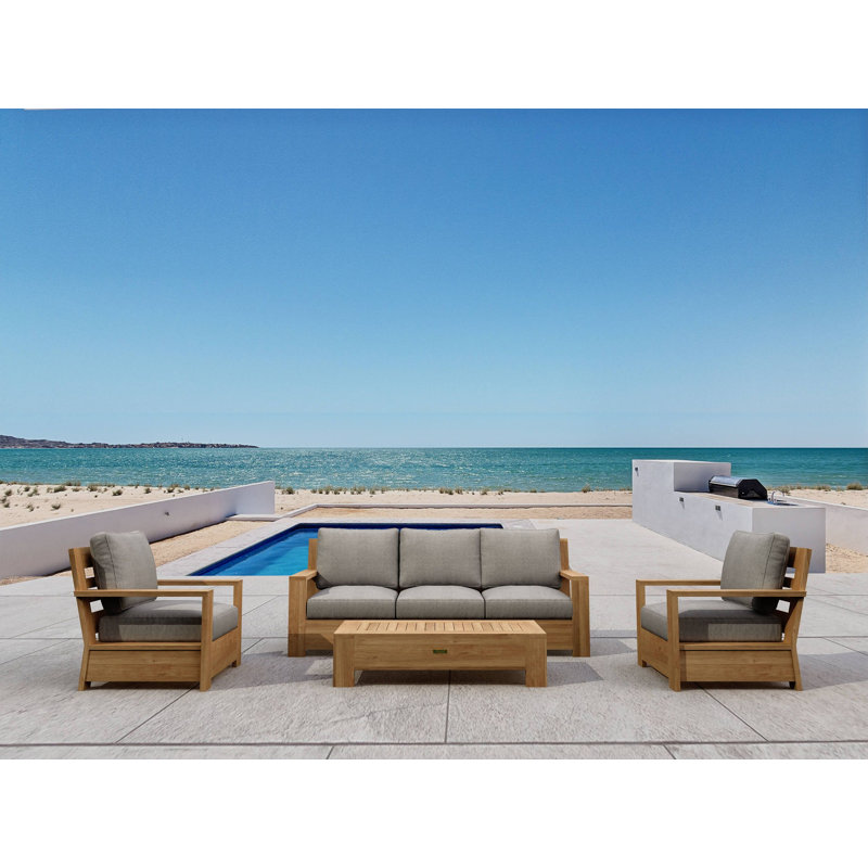 Ensemble de conversation avec canapé Sunbrella en teck 4 pièces Madera, Ardoise Cast