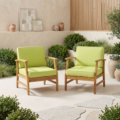 Ensemble de 2 fauteuils club d'extérieur en bois d'acacia avec coussins résistants à l'eau et panneau à lattes