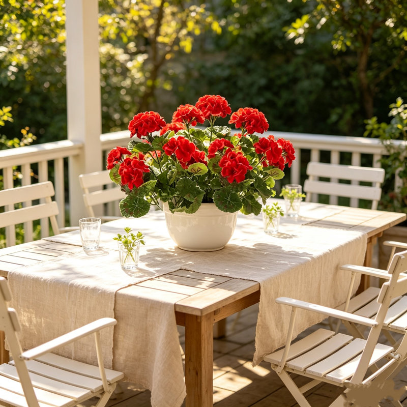 4 pièces de géraniums artificiels en soie avec buisson artificiel pour la maison, Rouge, 4
