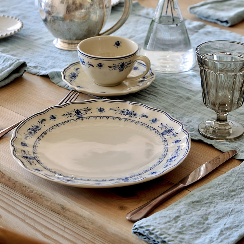 Vila Dinner Plates, Beige/Blue