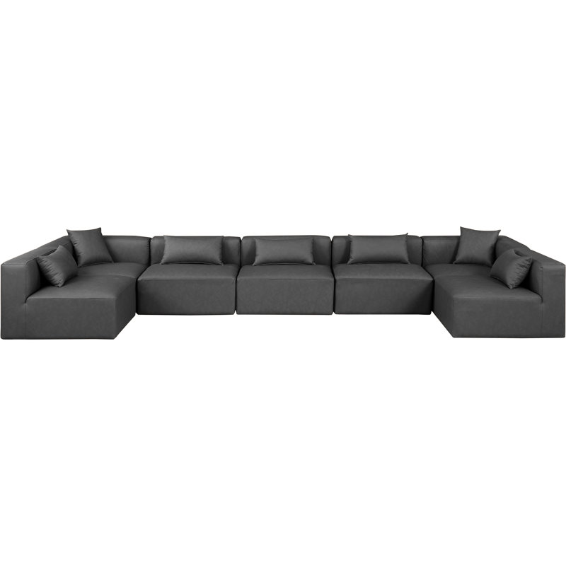 Houswerth Upholstered U-Shaped Sectional Reversible, Charcoal Vegan Leather