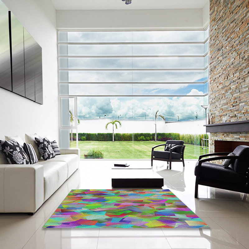 Tapis motif rose/vert/bleu, Carré 7 pi