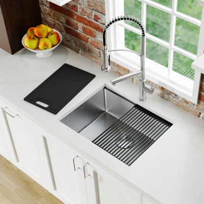 Karran Matrix 24" Undermount Workstation 16 Gauge Single Bowl Stainless Steel Kitchen Sink with Accessories