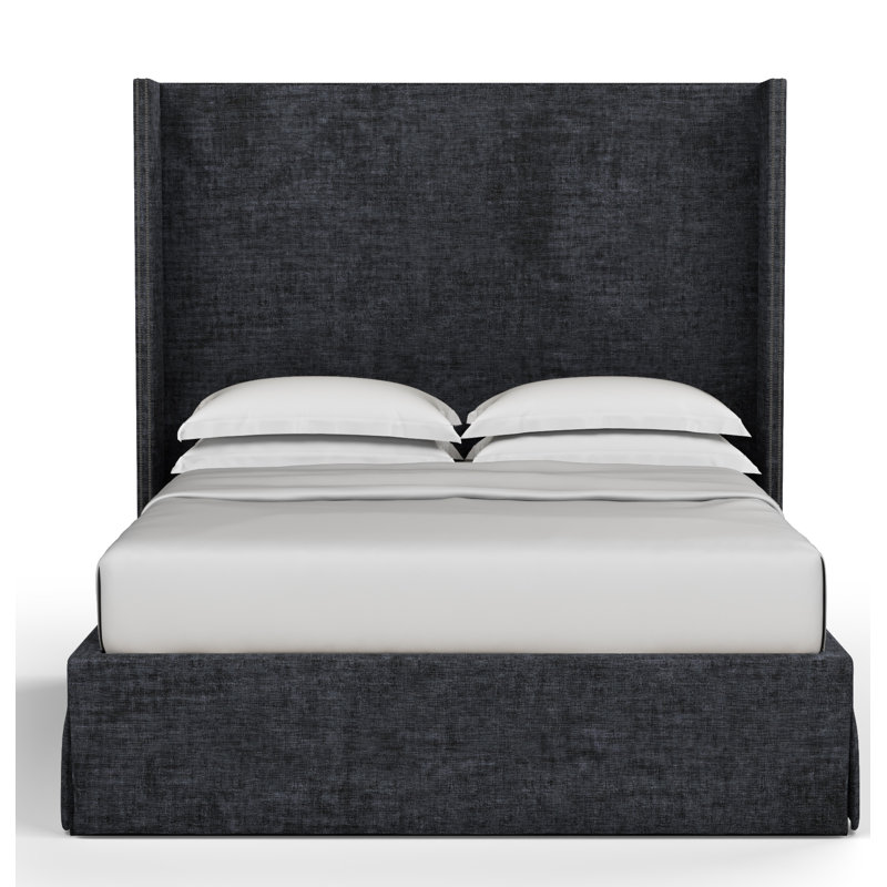 Kaiser Upholstered Wingback Bed, King, Crushed Velvet Graphite
