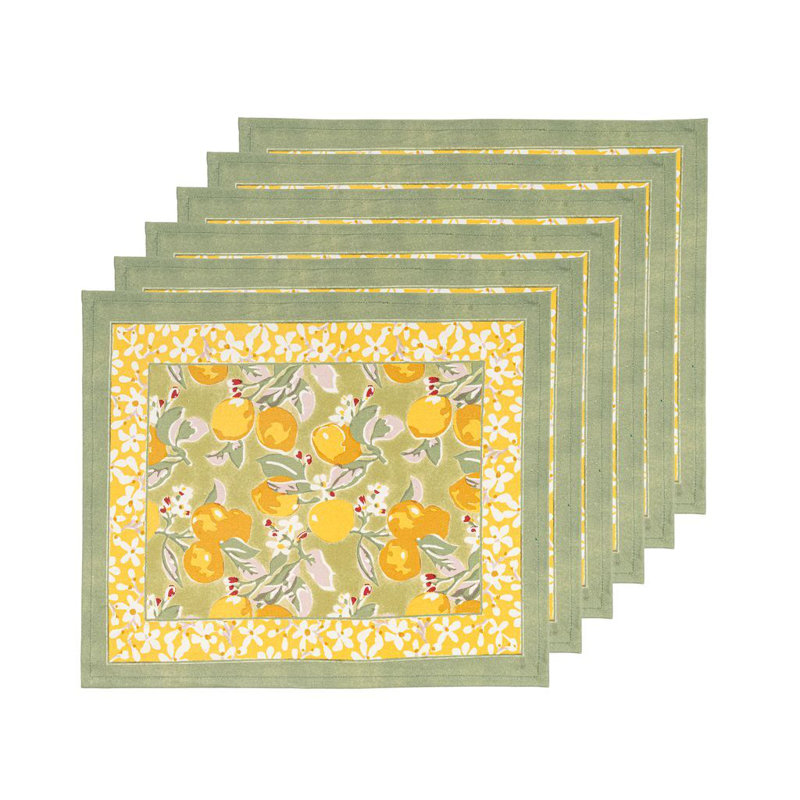 Citron Linen Floral Rectangle Placemat, Vert/Yellow