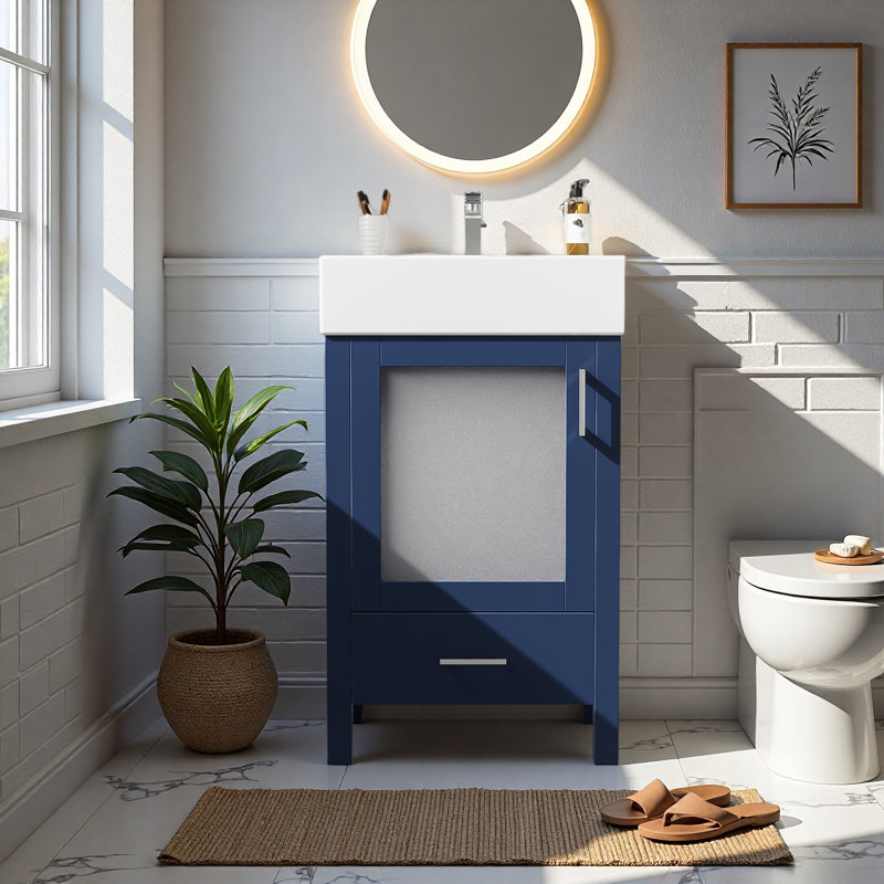 20-Inch Bathroom Vanity With Ceramic Sink, Blue