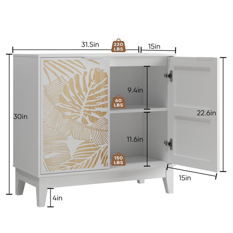 Hartt 31.5" Leaf-Carved MDF Sideboard with Double Doors & Adjustable Shelves