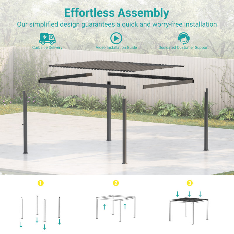 Outdoor Louvered Pergola, Patio Pergola with Adjustable Roof, Modern Metal Pergola for Patio, Deck, Porch, Yard, Gray