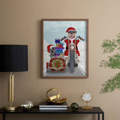 «Christmas Mutts Christmas Chopper», reproduction encadrée - bois massif