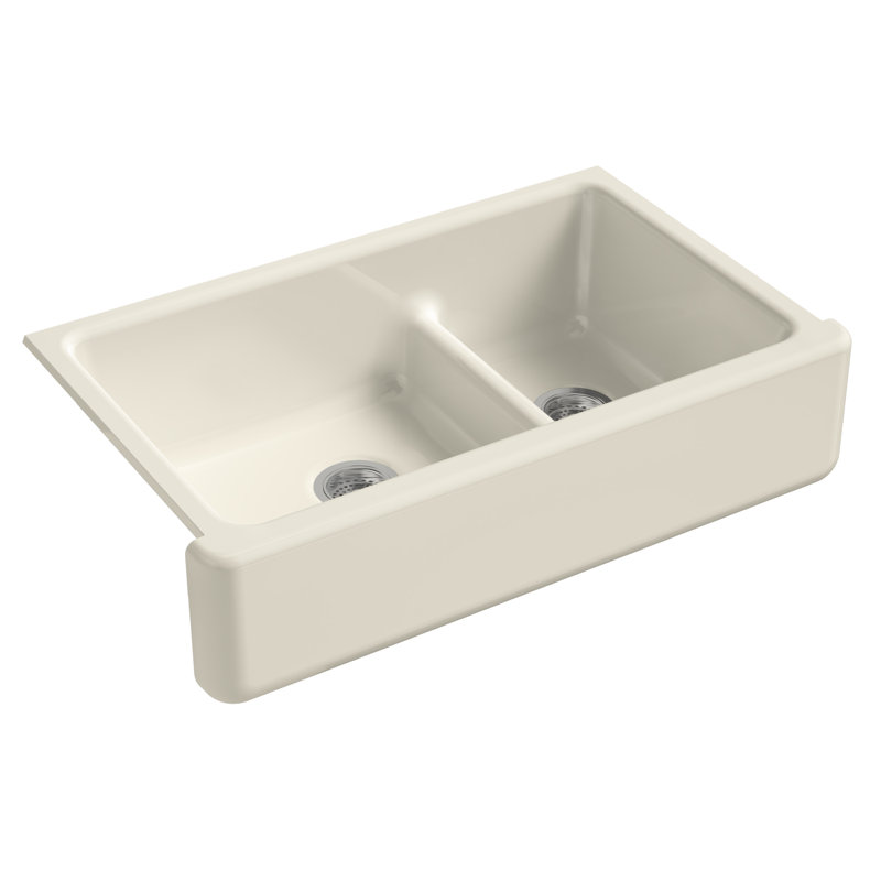 Whitehaven 36" L x 22" W Double Basin Farmhouse Kitchen Sink, Almond