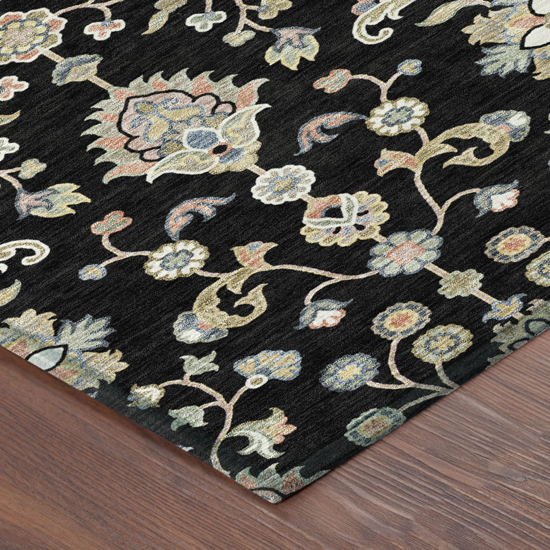 Machine Washable Indoor/Outdoor Chantille ACN2585 Traditional Rug, 2'3" x 7'6" Runner, Black