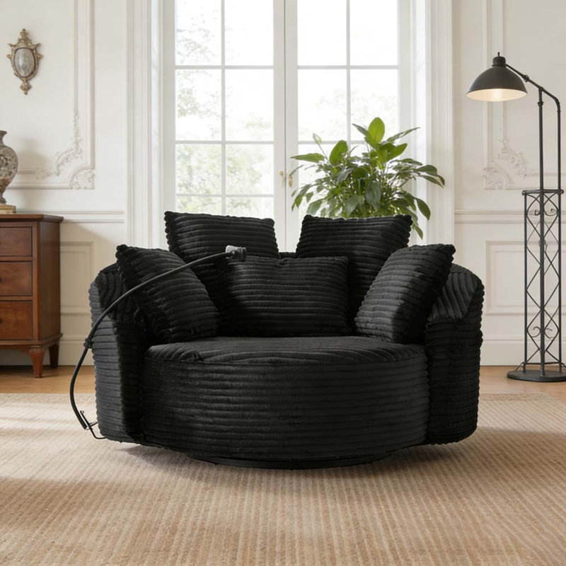 360° Swivel Chair Accent Barrel Chair, Black
