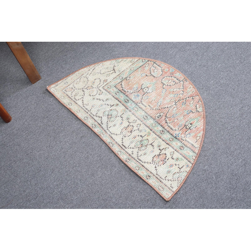 Vintage Style Semi-Circle Turkish Rug in Pastel Colors - Handmade Entryway Mat and Unique Decor Gift