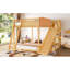 Lit mezzanine double avec tête de lit tapissier et tablettes de rangement, complet avec échelle et glissade, naturel-1563436330-1563436329
