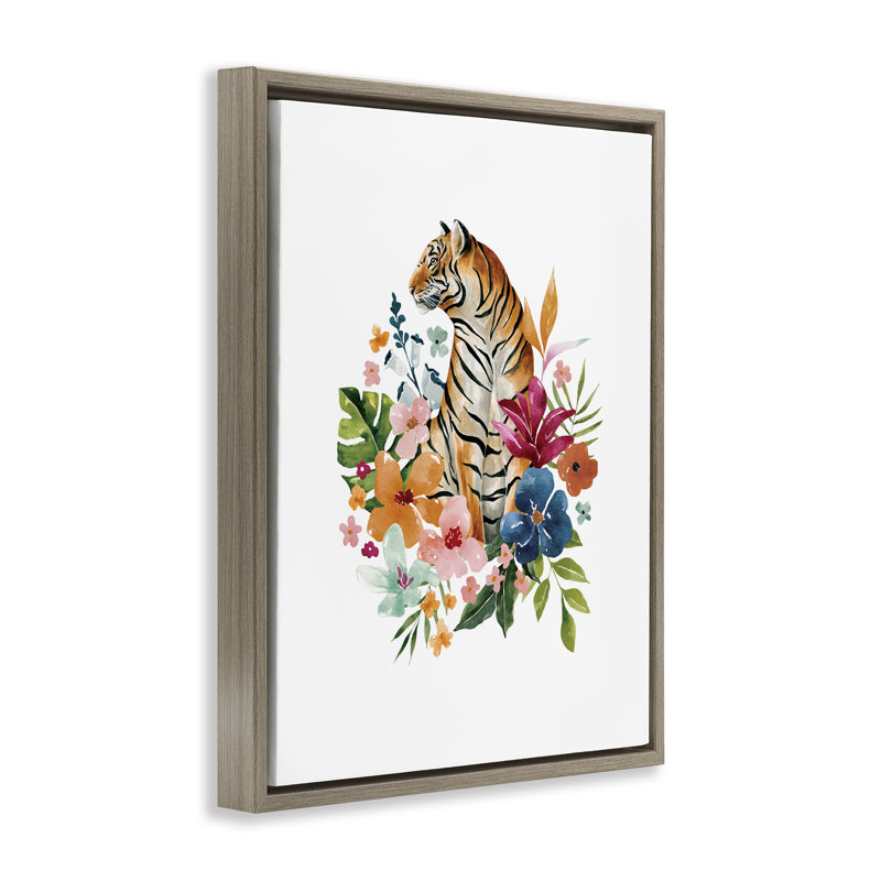 Cadre flottant avec tigre de la jungle tropicale, design par Bethany Sandoval, H 31 po x l 25 po