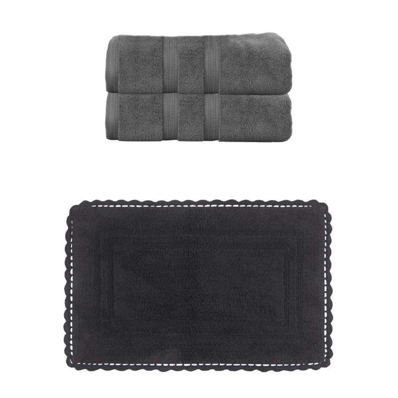 Colson 100% Soft Cotton 8 Pc Bath Towel Set & 1 Pc Bath Rug, (Set of 9), Ivory, 3 Piece Towel Set, Dark Gray