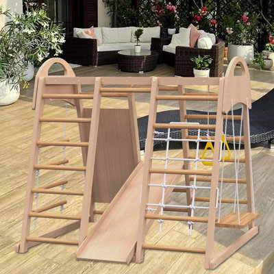 Ensemble de glissade, jeu d'escalade, mur d'escalade, barres à singes, balançoire en bois de style Waldorf et Montessori.