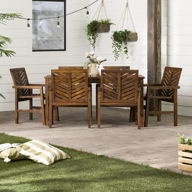 Alfonsi 6 - Person Acacia Wood Patio Dining Set with Rectangular Table, Dark Brown