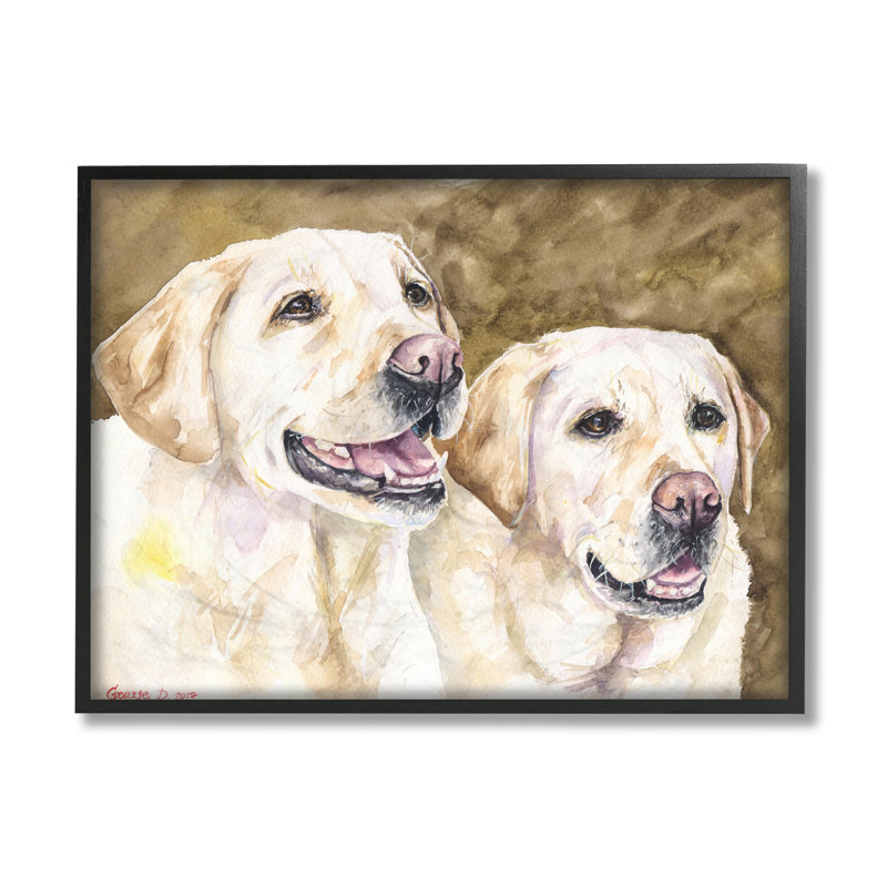 Chiens du Labrador jaunes se reposant, H 11 po x l 14 po, Giclée encadrée noir minuit