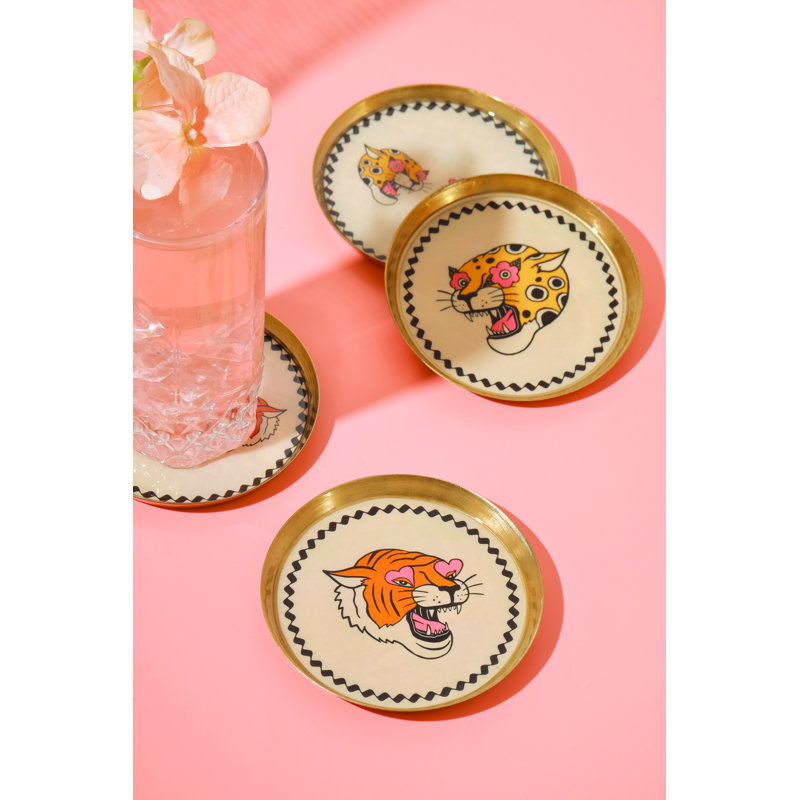 Ensemble de sous-verres Pop Art Safari en métal (tigre et léopard)