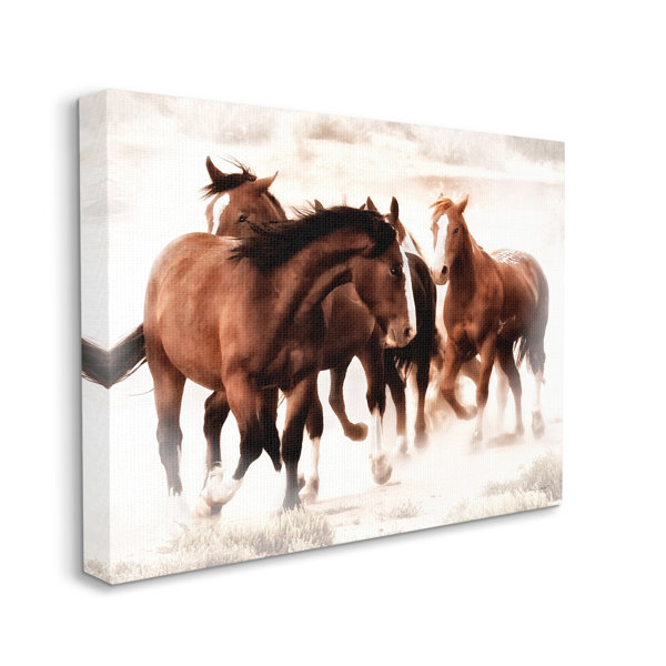 Union Rustic Trotting Brown Horses On Canvas by David Drost Print | Wayfair