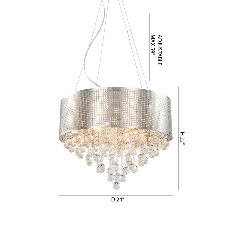 5-Light Chrome Chandelier With Clear Crystals, 81" H x 24" W x 24" D