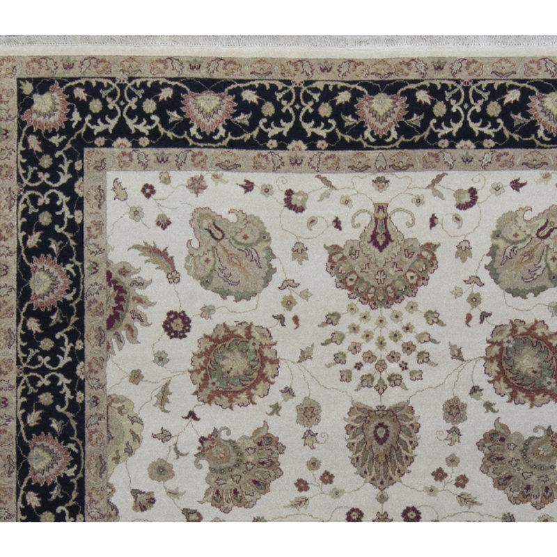 Tapis beige et noir noué à la main de haute qualité