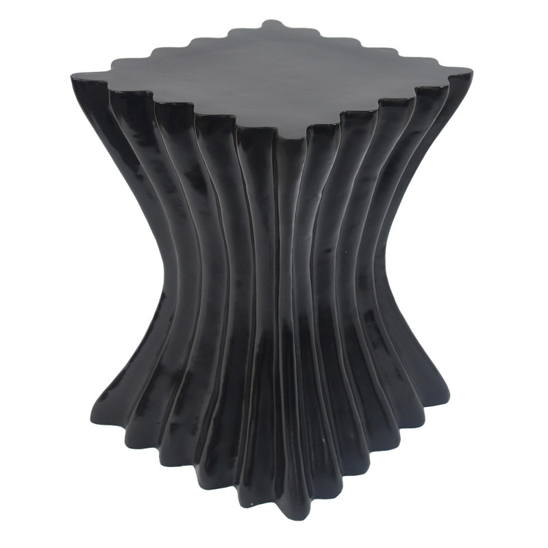 Outdoor Side Table,Wave Design End Table,Decorative Accent Table,Lightweight Concrete Patio Garden Stool Table For Patio Balcony Beach Pool Side,Black Color