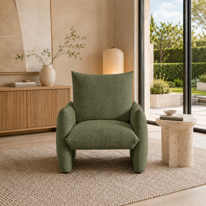 Chaise d'appoint confortable en chenille avec siège à coussin profond pour le salon, la chambre à coucher et un appartement
