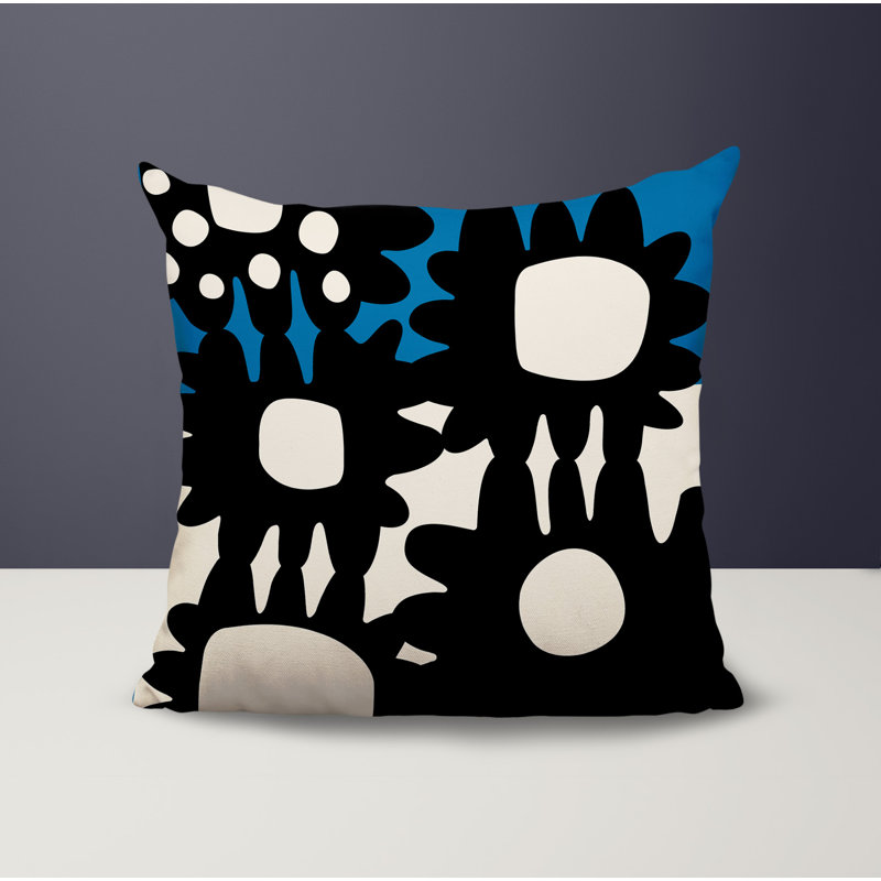 Dunn Reversible Indoor/Outdoor Square Pillow, 19"H x 19"W, Turquoise/Black/Off-White Abstract