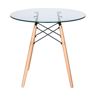 Kamron Round Glass Top Solid Wood Base Dining Table