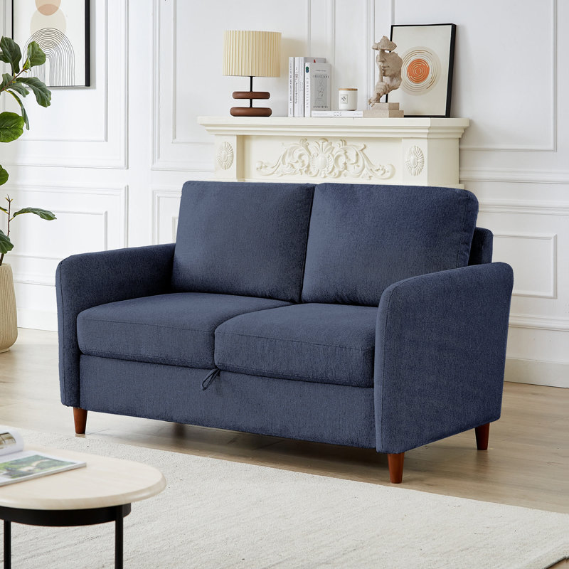 Linen Flared Arm Loveseat with Storage, 34.7" H x 56.3" W x 31.2" D, Blue