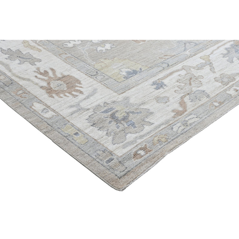 Hand Knotted Wool Oriental Area Rug in Cream/Ivory/Brown/Blue