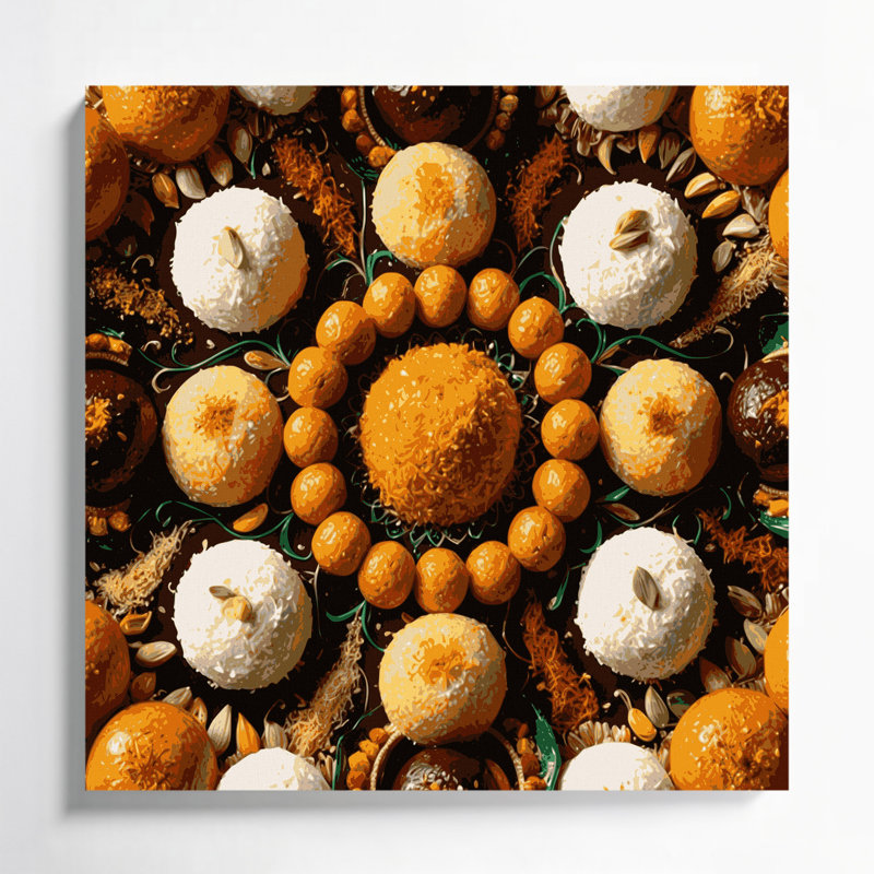 Desserts Ladoo Brown Canvas Wall Art, 12" H x 12" W