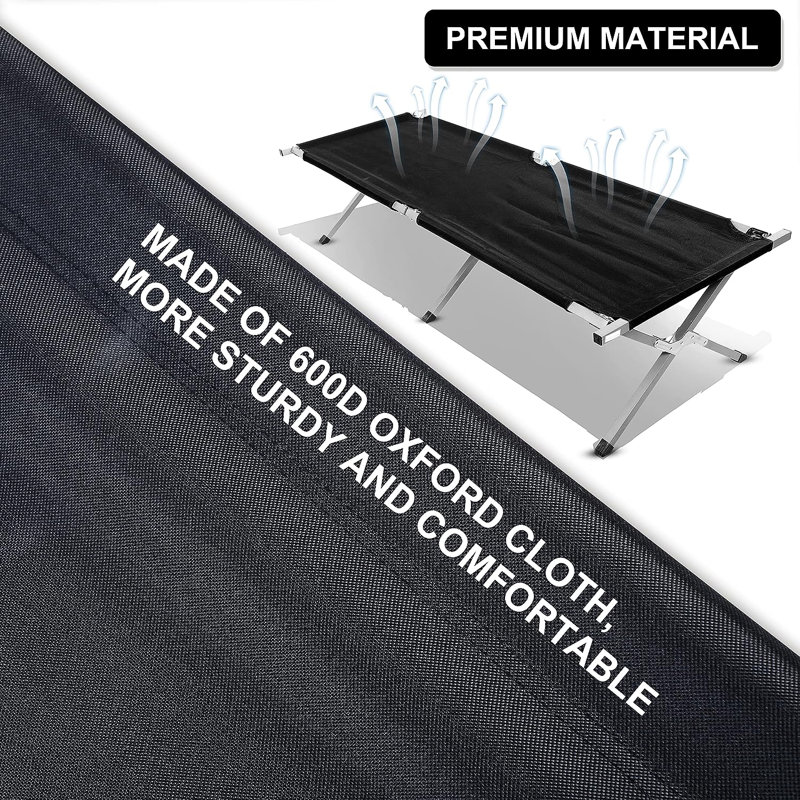 Black Portable Steel Frame Camping Cot with Storage Bag