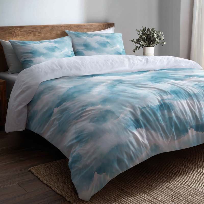 Ensemble de literie abstraite pour 6 personnes - Ensemble de literie Beach Coastal Mist, King Comforter + 3 Additional Pieces