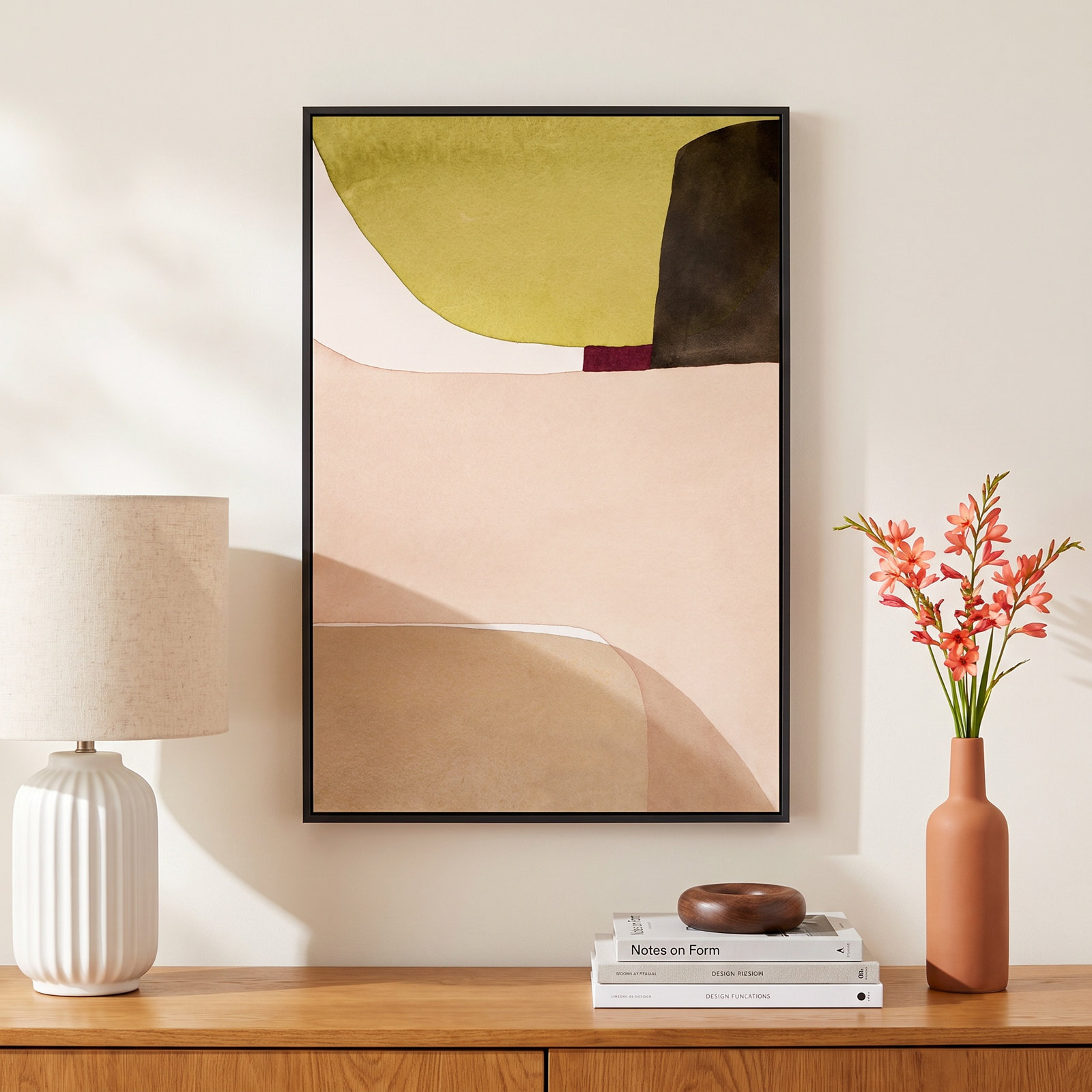Divided "It Is All Neutral" Print by Julia Balfour, 25" H x 17.5" W x 1.25" D, Black Picture Framed Canvas