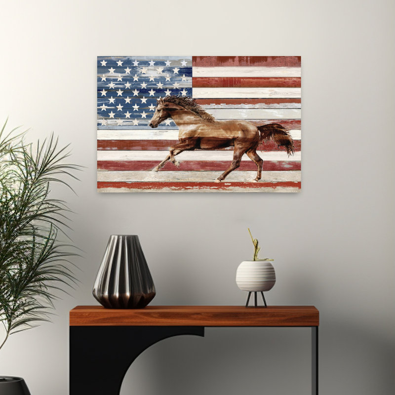 Art cheval américain rustique contemporain, H 16 po x l 24 po