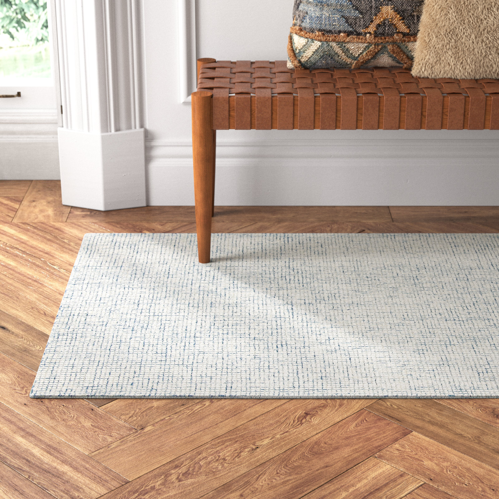 Rowe Ivory Blue Hand-Tufted Striped Rug, Rectangle 3' x 5'